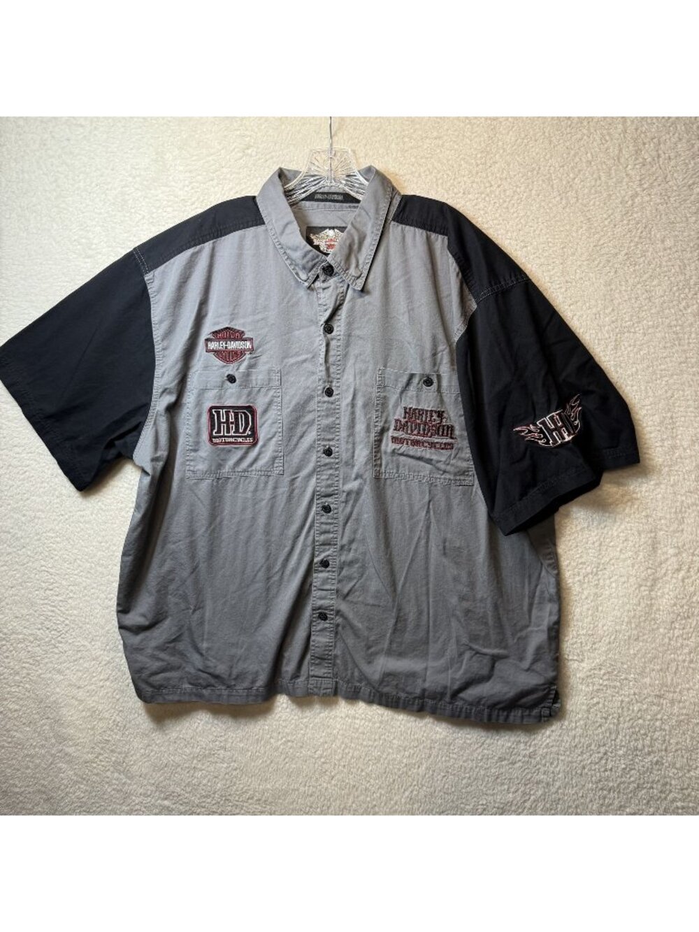 Harley-Davidson Mens Button-Down Shirt 3XL Gray Black Embroidered Logos Biker